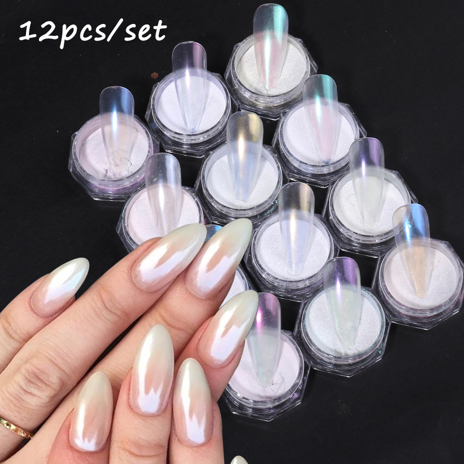 Nail Glitter Chrome - 12pcs/set Shimmer Aurora Nail Mirror Powder