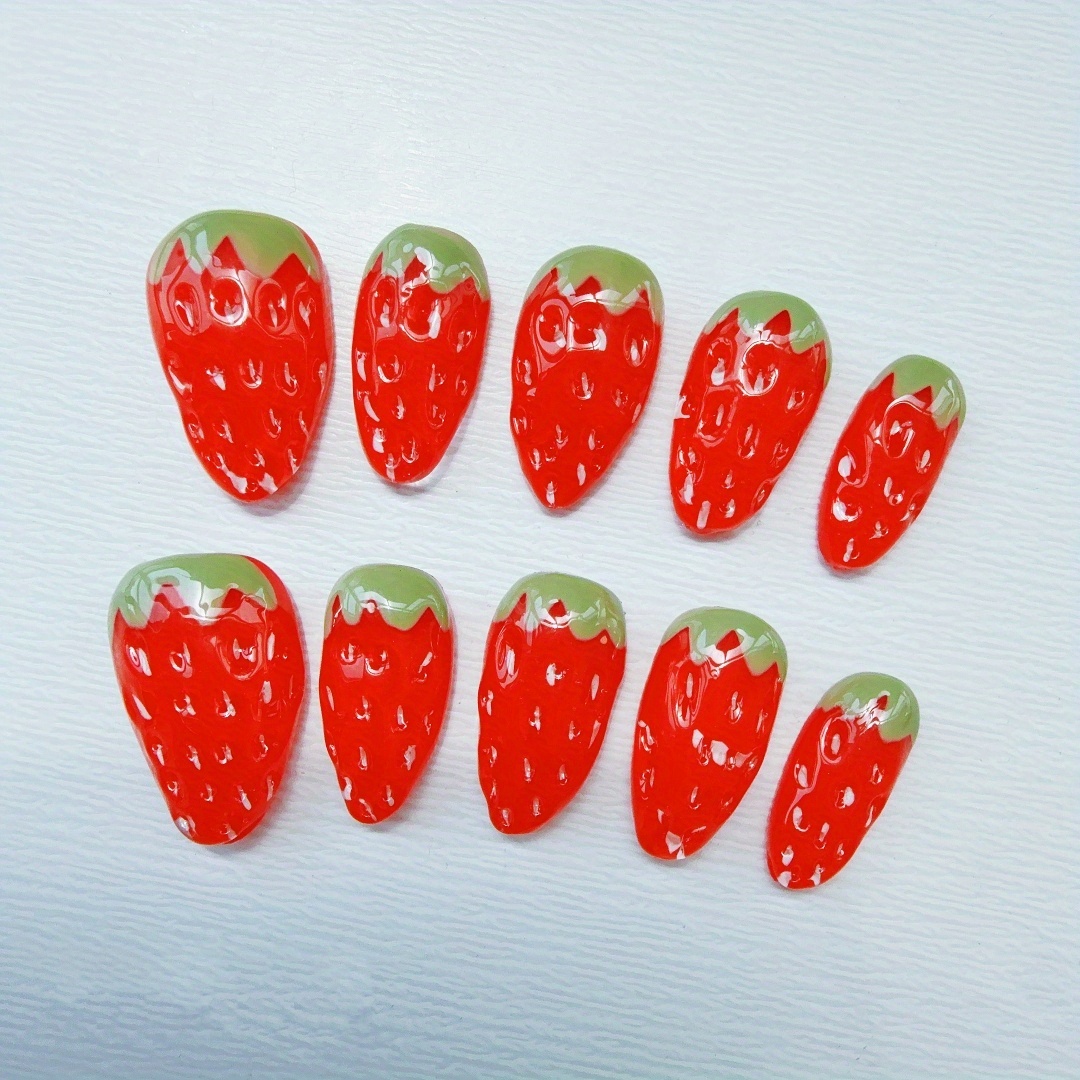 Nail Art Strawberry - 10pcs high-end Short stereoscopic white temperament
