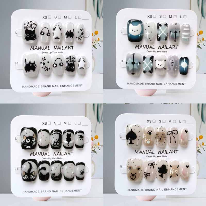 Nail Art Strawberry - 10Pcs Cute Cartoon Black Cat Blue