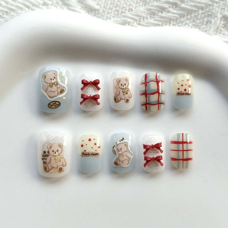 Nail Art Strawberry - 10Pcs Korean Style Cute Bear and
