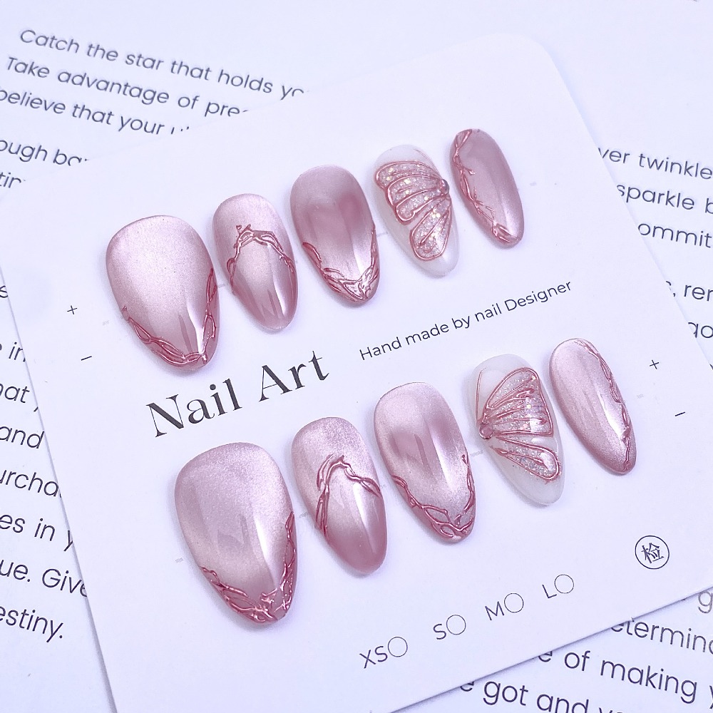 Nail Glitter Chrome - 10 Pieces Gentle Sweet Pink Frame