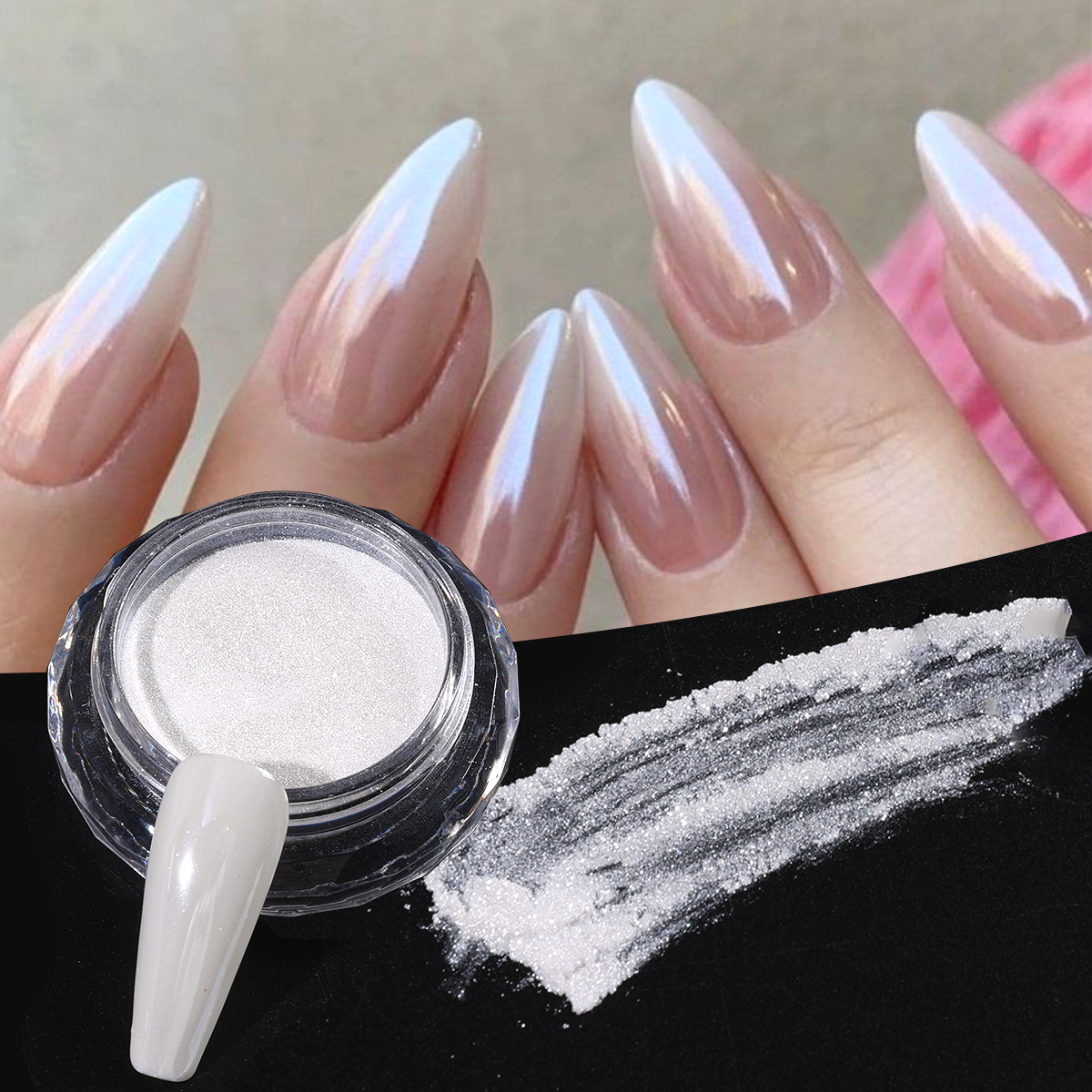 Nail Glitter Chrome - Water Glossy White Nail Chrome Powder