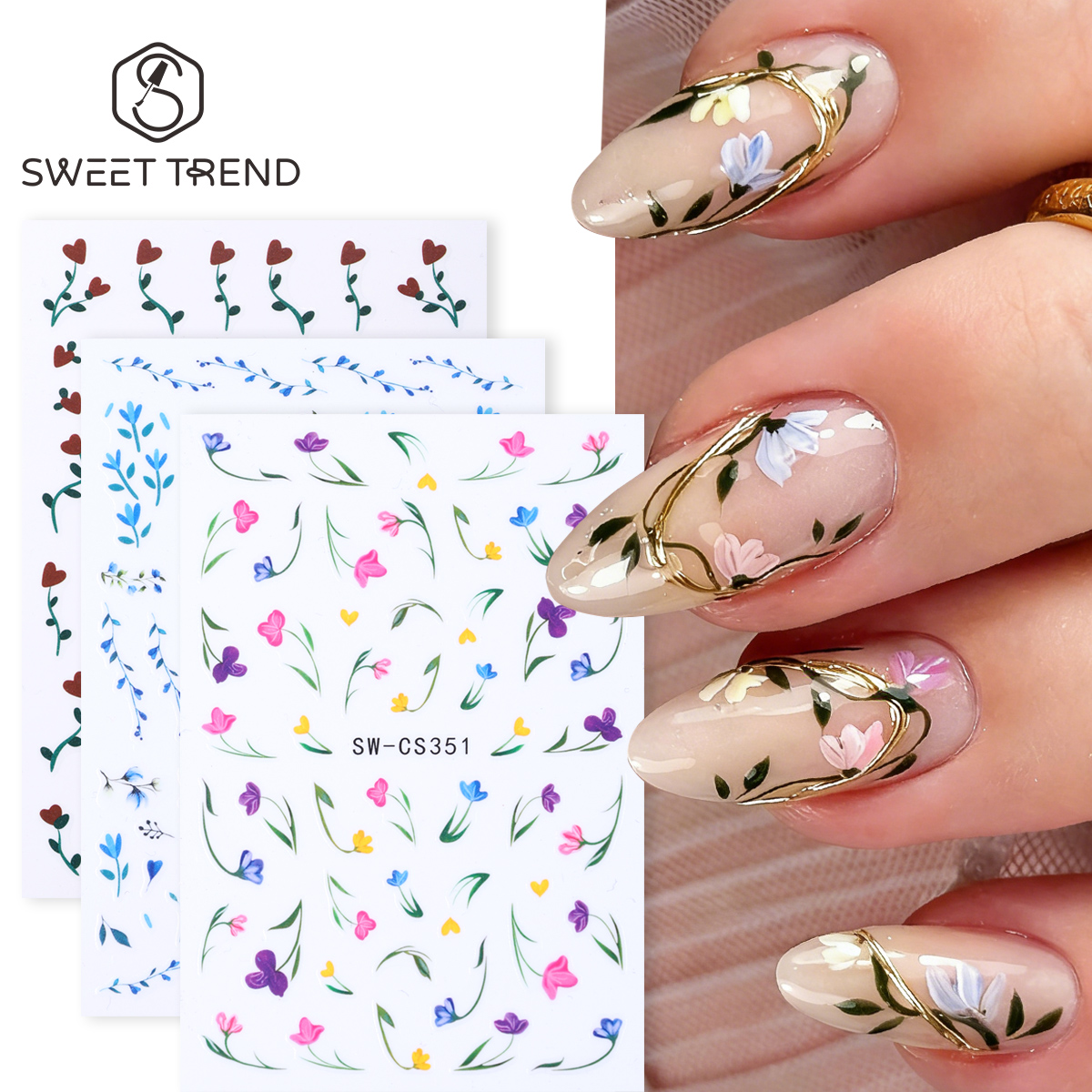 Nail Art Simple Elegant - 3pcs Summer Vine Flowers Nails Art