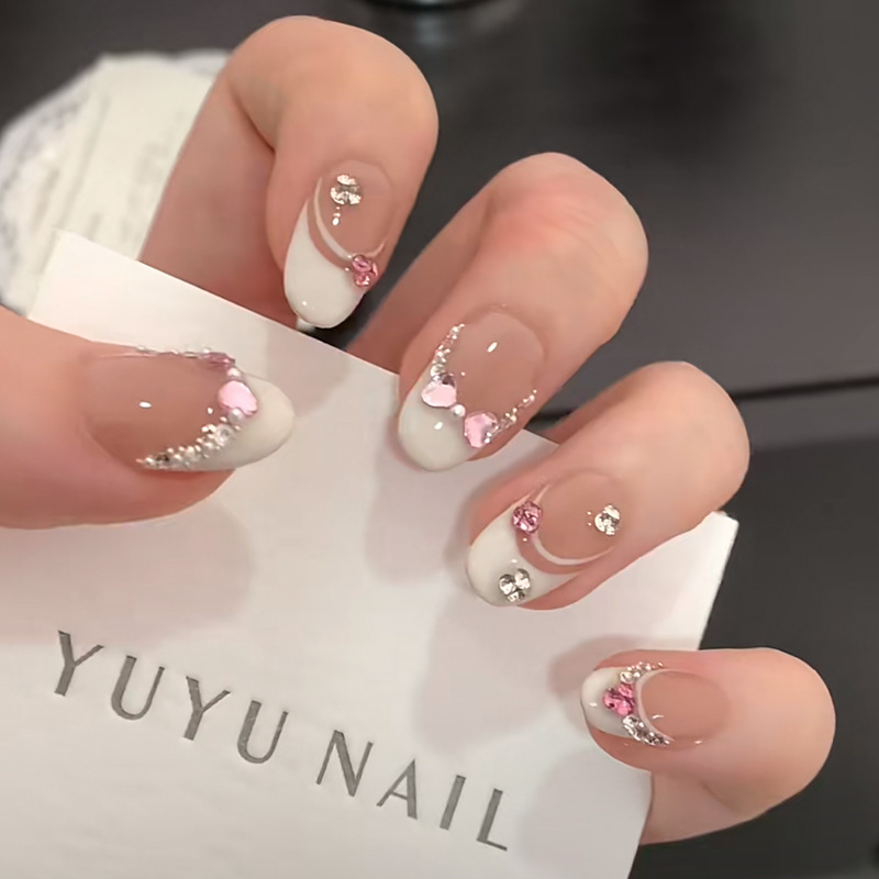 10Pcs White French Pink Heart  - Nail Art Strawberry บทวิจารณ์และราคา