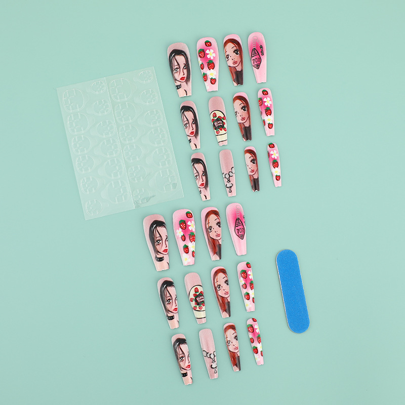Medium long fake nails for wom - Nail Art Strawberry บทวิจารณ์และราคา