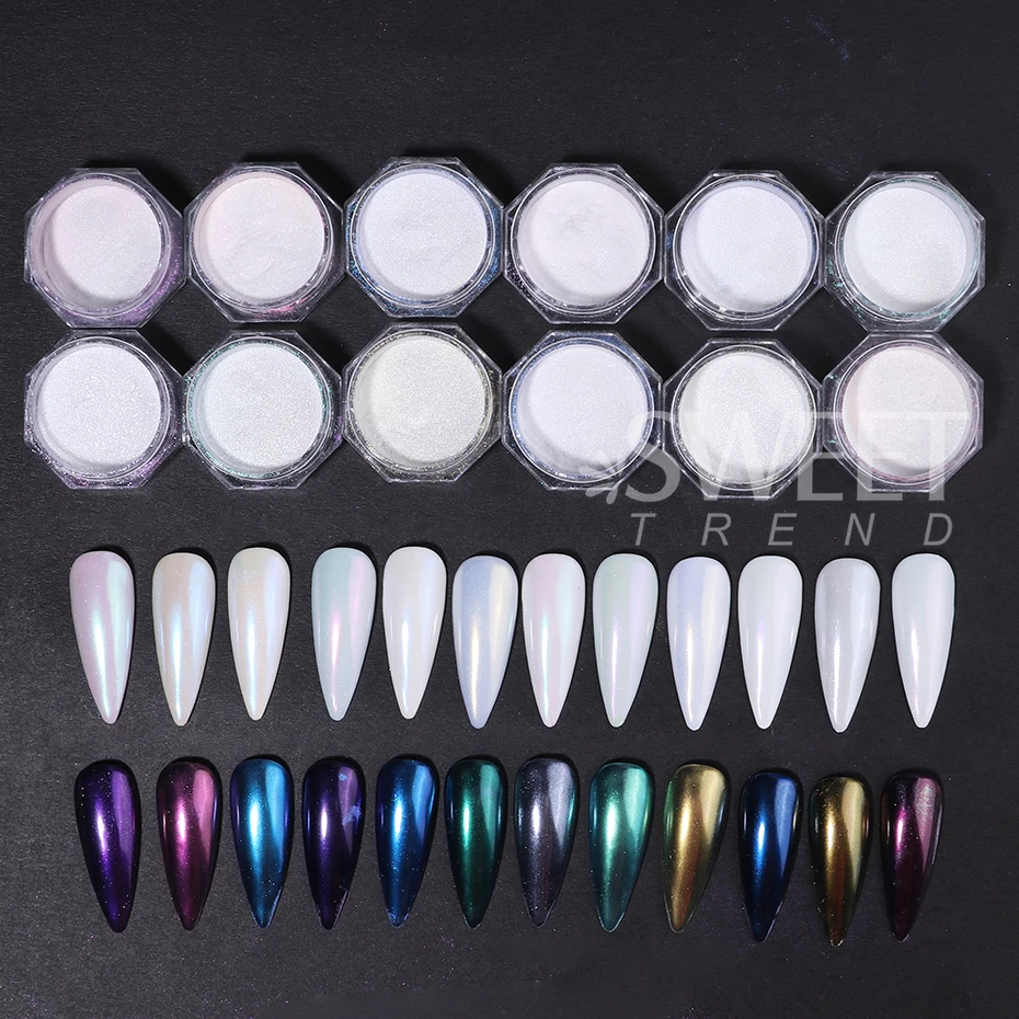 12pcs/set Shimmer Aurora Nail  - Nail Glitter Chrome บทวิจารณ์และราคา