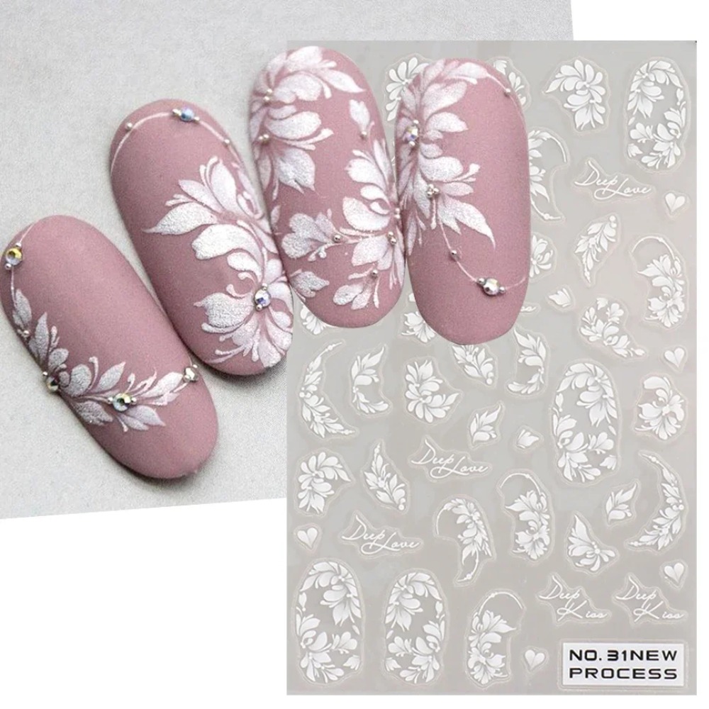 White Lace Flower Nail Art Sti - Nail Art Simple Elegant บทวิจารณ์และราคา