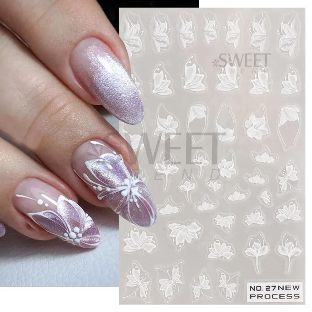 White Lace Flower Nail Art Sti - Nail Art Simple Elegant บทวิจารณ์และราคา