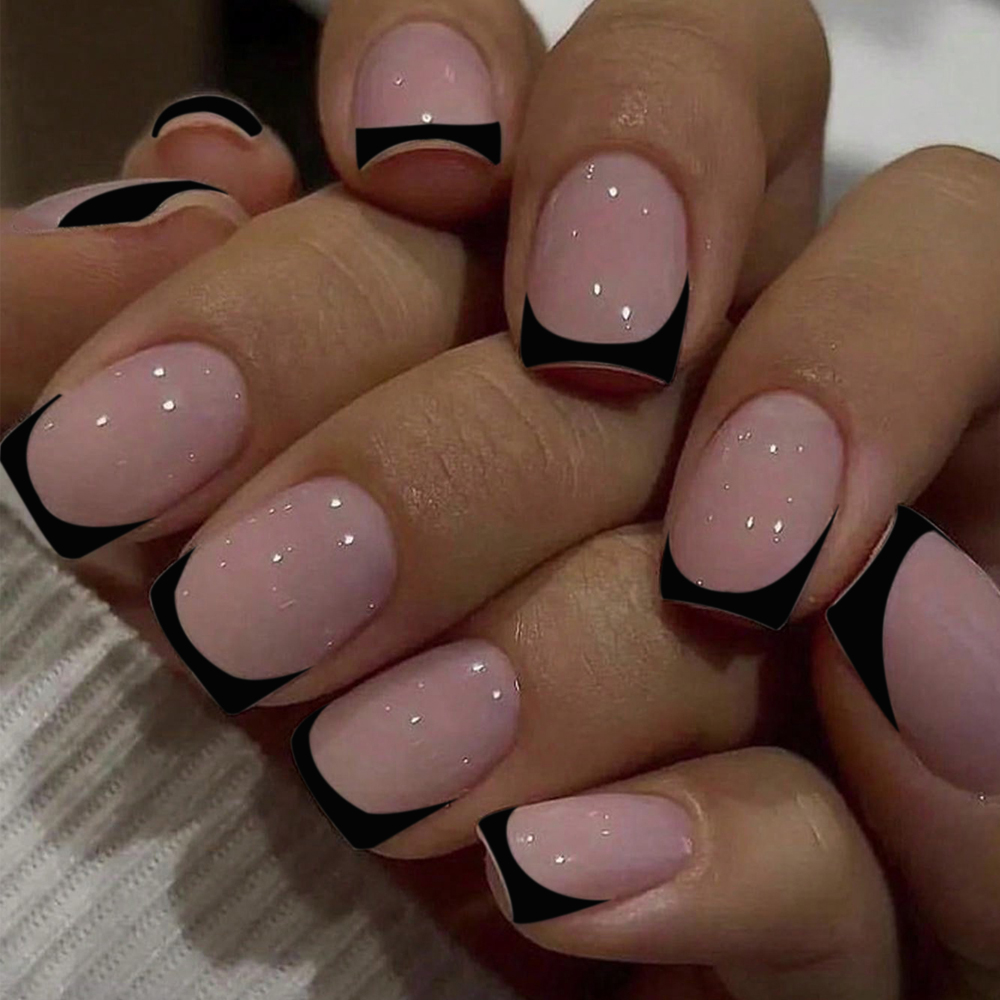 24pcs Short Square Black Franc - Nail Art France บทวิจารณ์และราคา