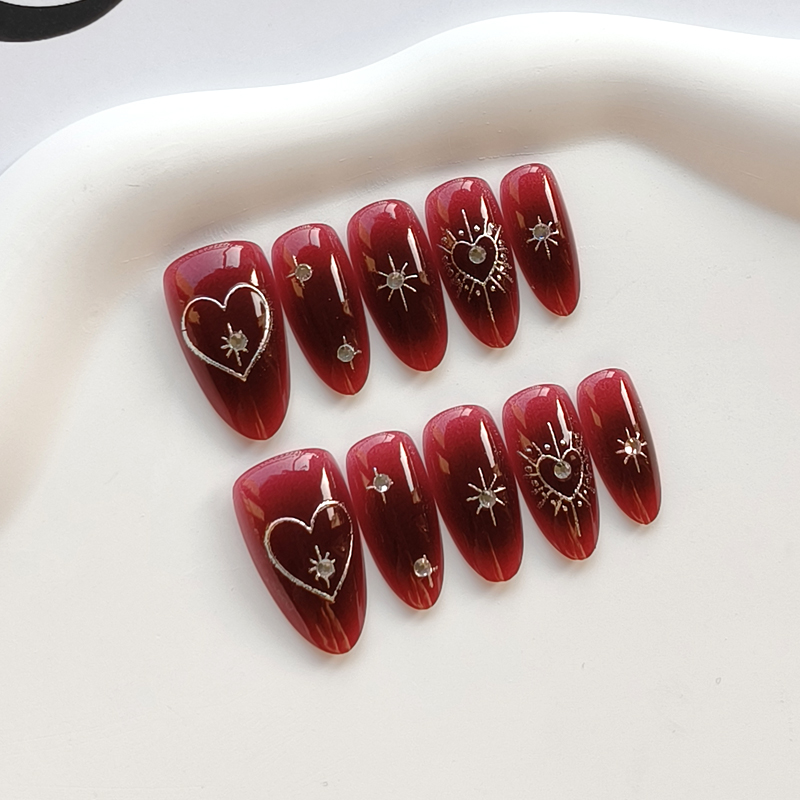 10Pcs French Style Burgundy Ha - Nail Art Simple Elegant บทวิจารณ์และราคา