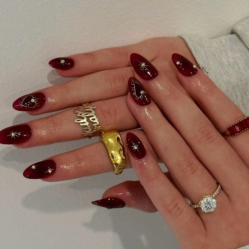 10Pcs French Style Burgundy Ha - Nail Art Simple Elegant บทวิจารณ์และราคา