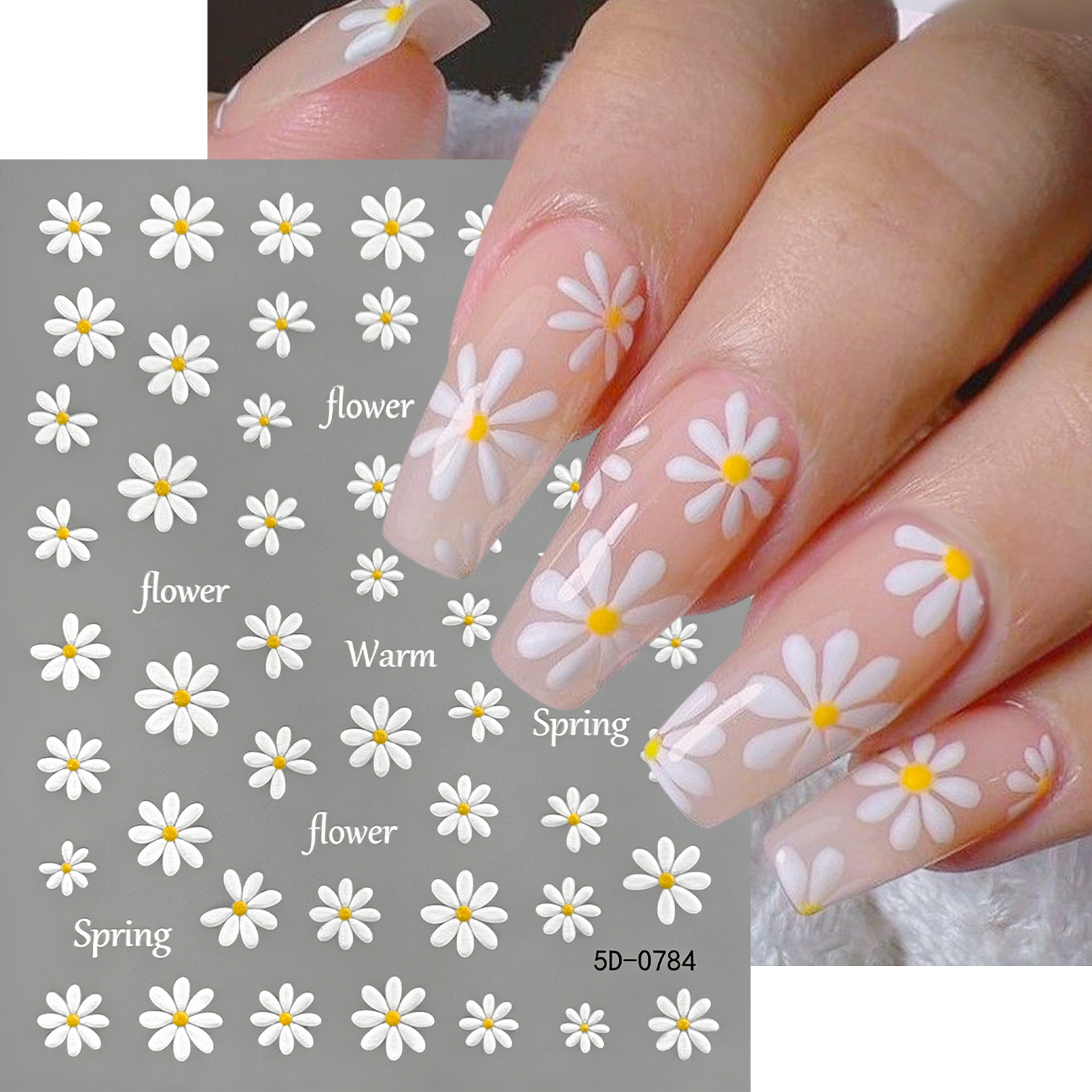 1Pcs 5D Embossed Summer Daisy  - Nail Art Simple Elegant บทวิจารณ์และราคา