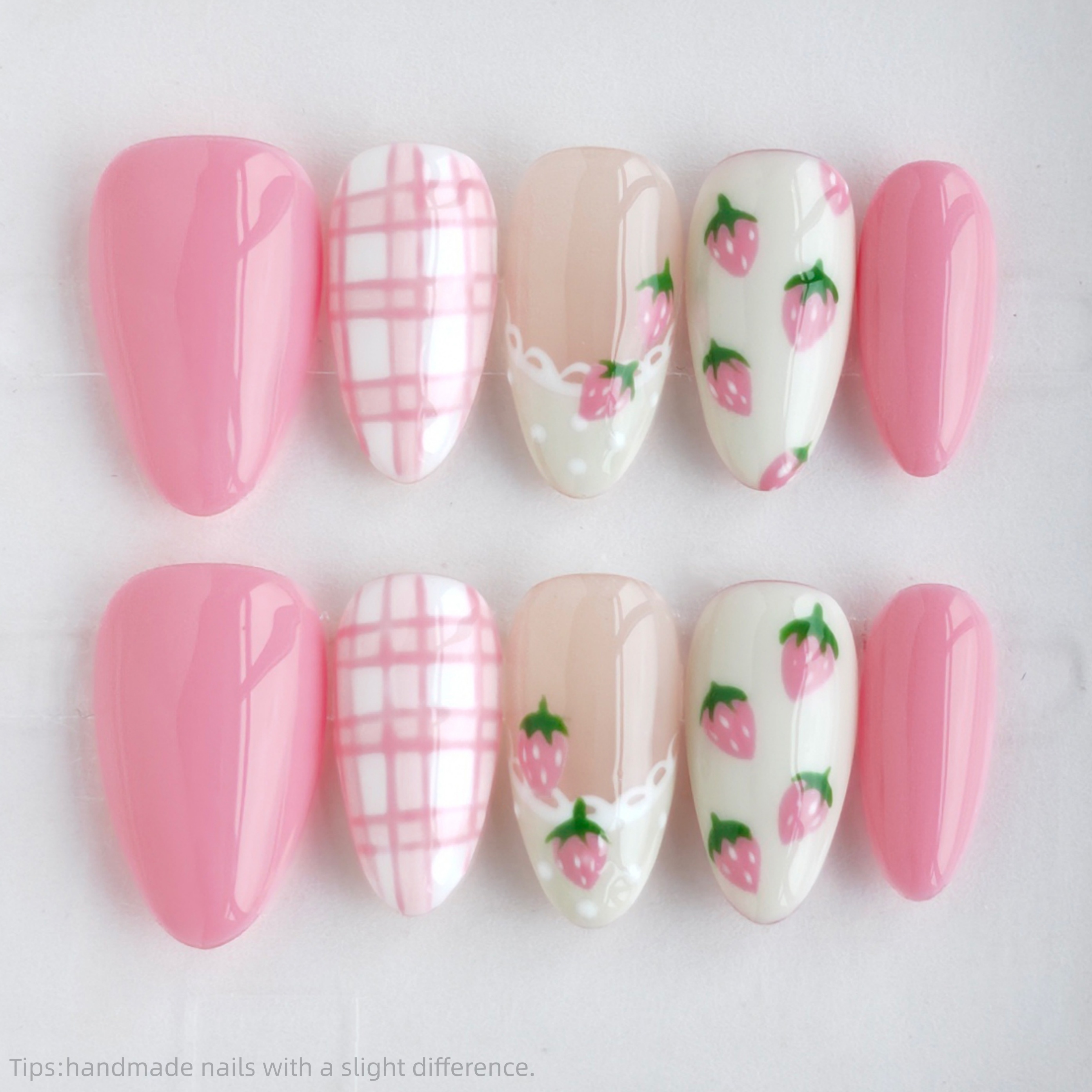 10PCS Handmade Press on Nails  - Nail Art Strawberry บทวิจารณ์และราคา