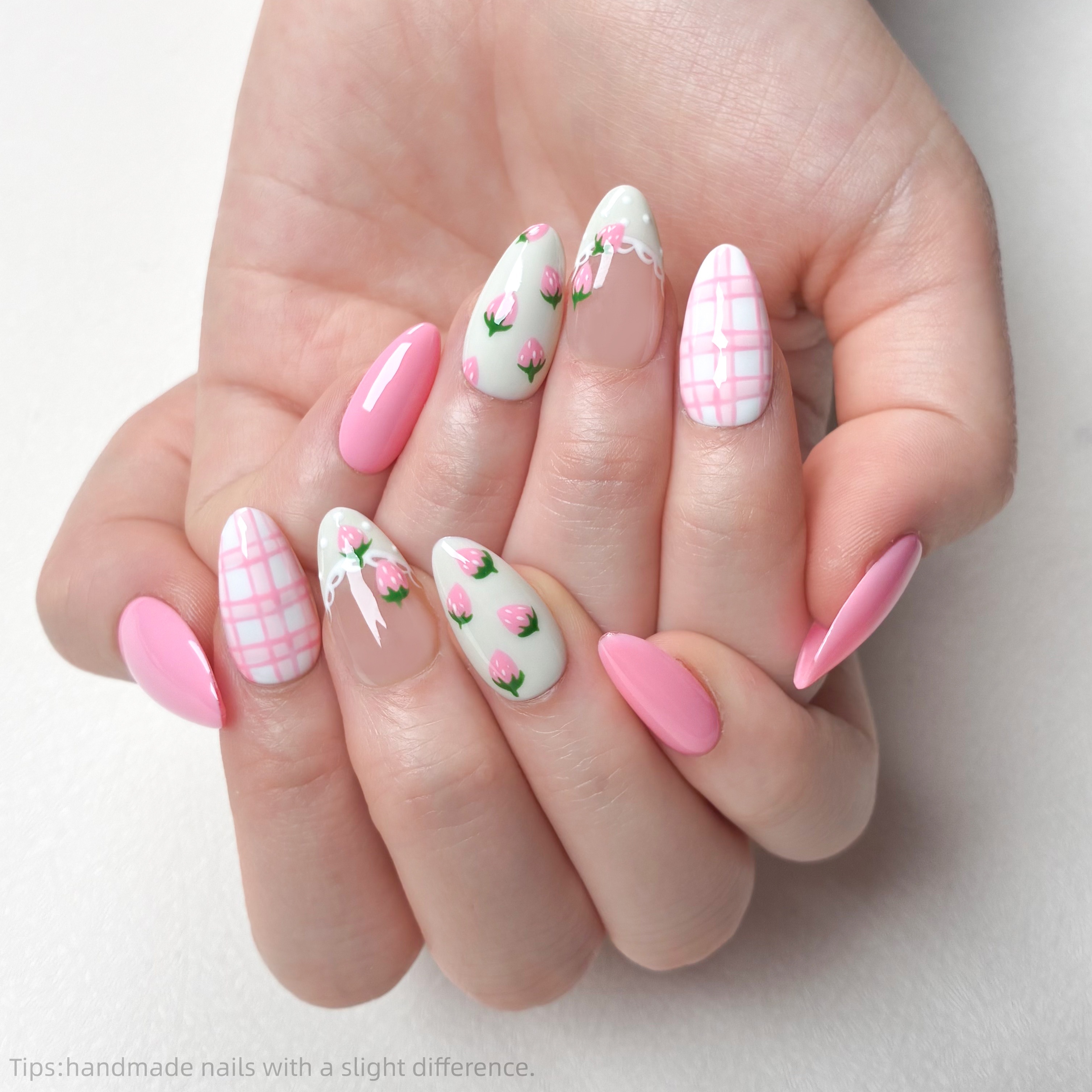10PCS Handmade Press on Nails  - Nail Art Strawberry บทวิจารณ์และราคา