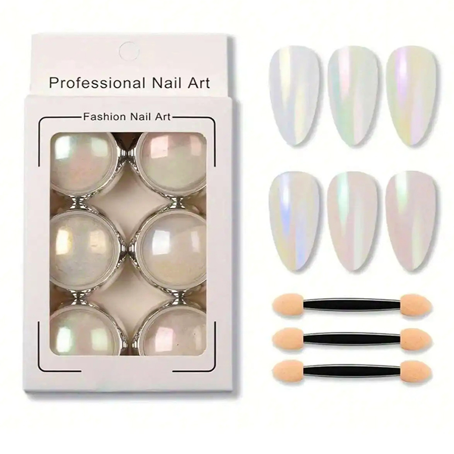 1 set white chrome powder pear - Nail Glitter Chrome บทวิจารณ์และราคา