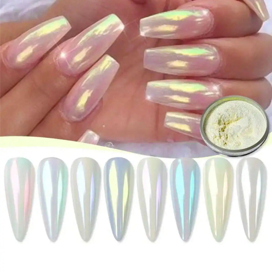 1 set white chrome powder pear - Nail Glitter Chrome บทวิจารณ์และราคา