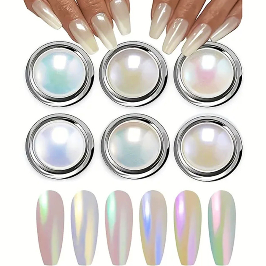 1 set white chrome powder pear - Nail Glitter Chrome บทวิจารณ์และราคา