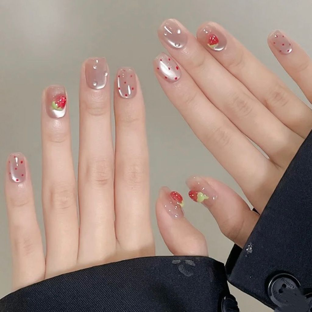 10pcs Short Square Cat Eye Han - Nail Art Strawberry บทวิจารณ์และราคา