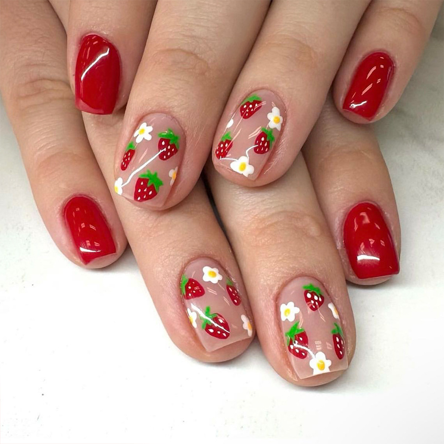 24Pcs Short Square Ballet Pres - Nail Art Strawberry บทวิจารณ์และราคา