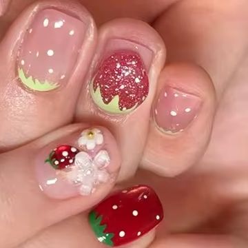 24Pcs Short Square Ballet Pres - Nail Art Strawberry บทวิจารณ์และราคา