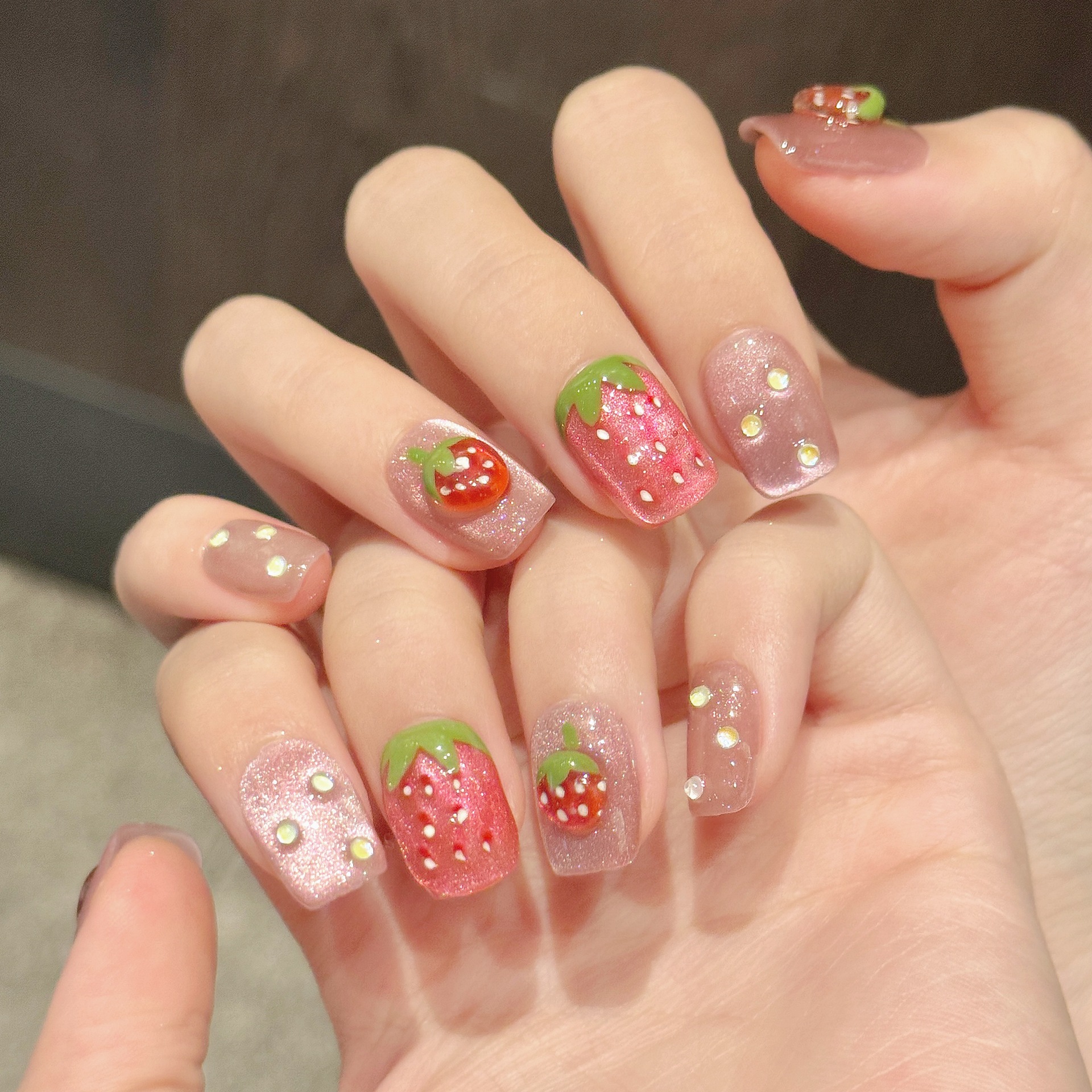 10pcs Handmade Press on Nails  - Nail Art Strawberry บทวิจารณ์และราคา