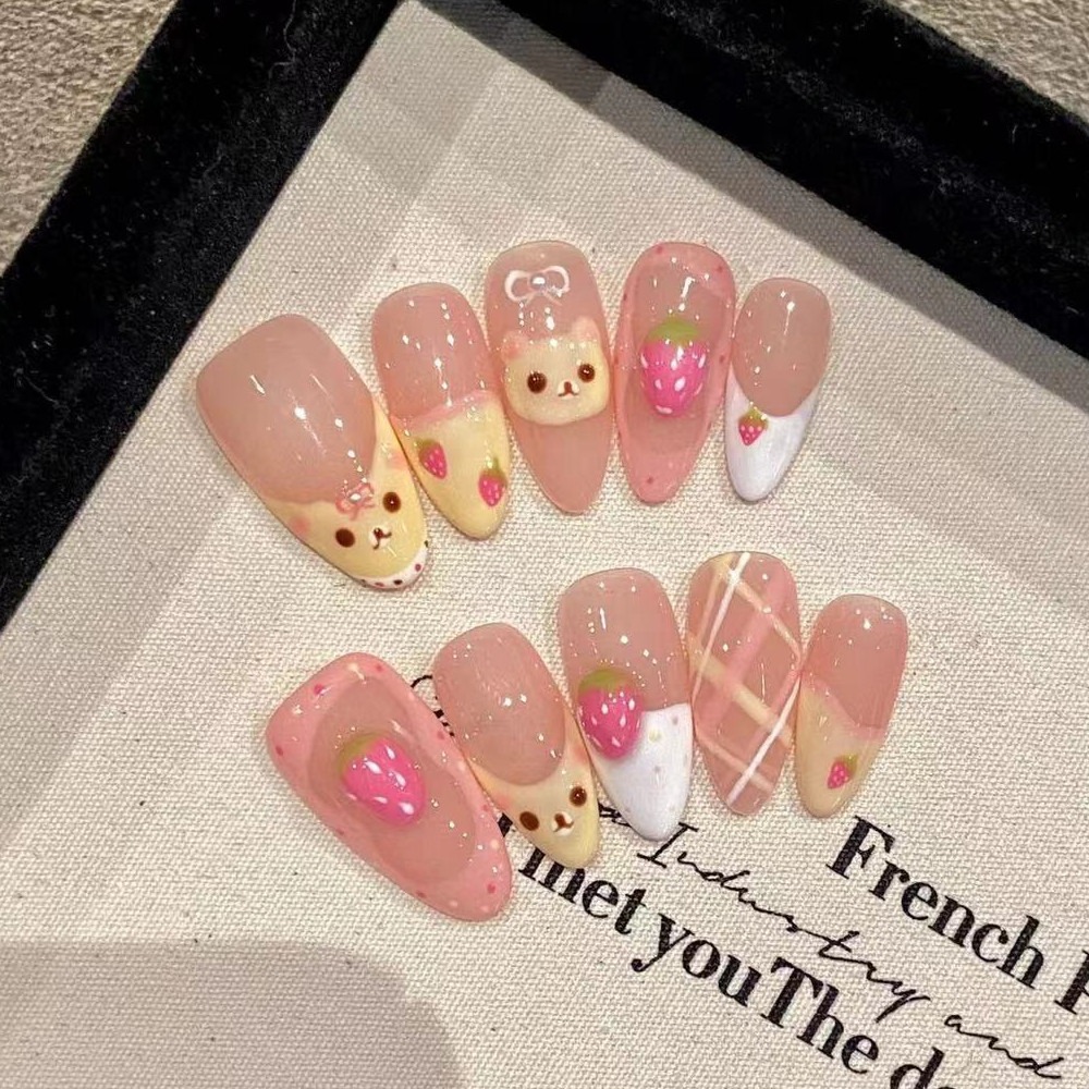 10 Pieces Strawberry Bear Cute - Nail Art Strawberry บทวิจารณ์และราคา