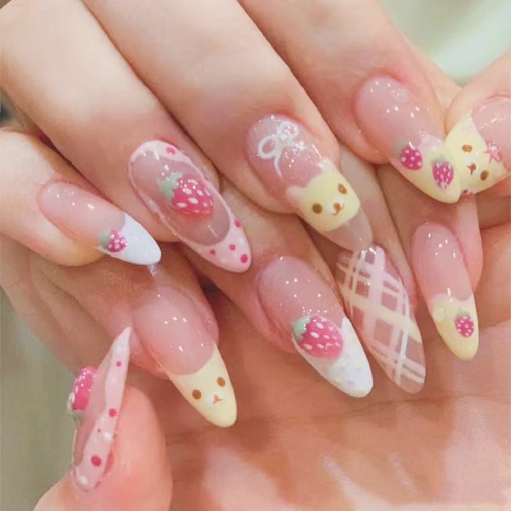 10 Pieces Strawberry Bear Cute - Nail Art Strawberry บทวิจารณ์และราคา