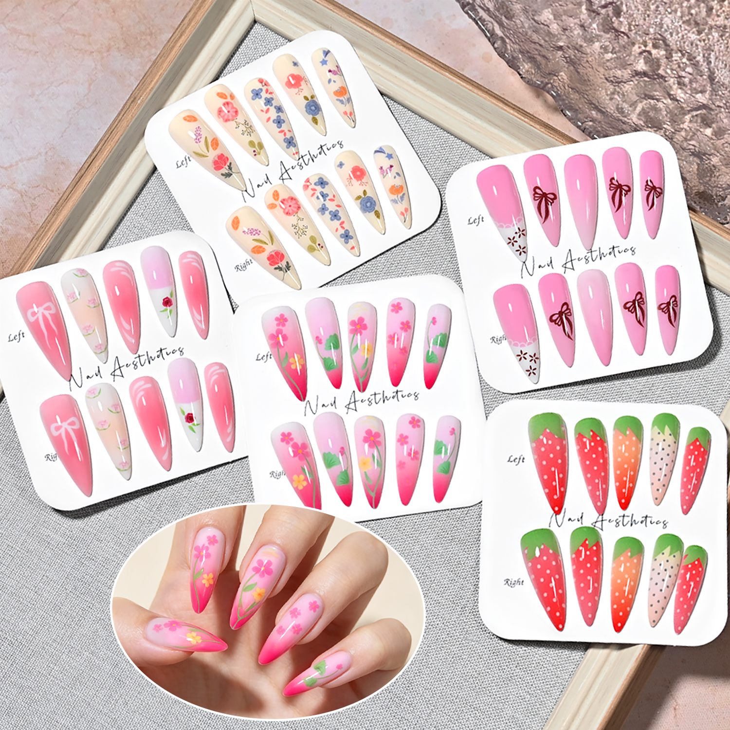 120Pcs Long Almond Press On Na - Nail Art Strawberry บทวิจารณ์และราคา
