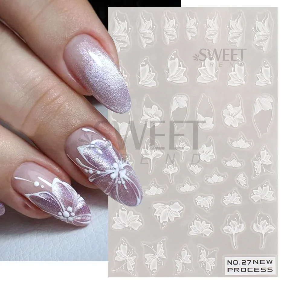 White Lace Flower Nail Art Sti - Nail Art Simple Elegant บทวิจารณ์และราคา