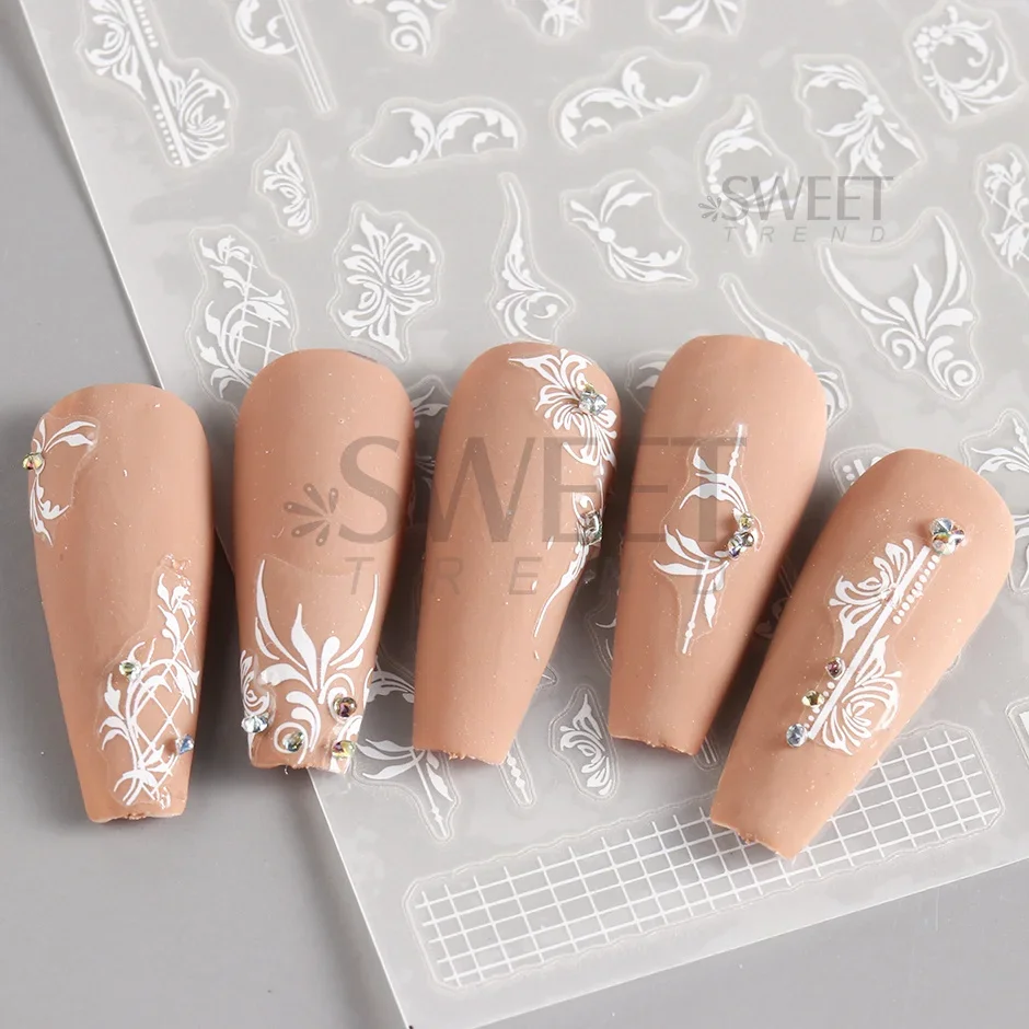 White Lace Flower Nail Art Sti - Nail Art Simple Elegant บทวิจารณ์และราคา