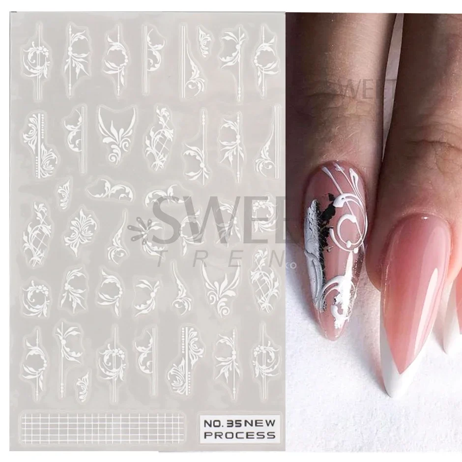 White Lace Flower Nail Art Sti - Nail Art Simple Elegant บทวิจารณ์และราคา