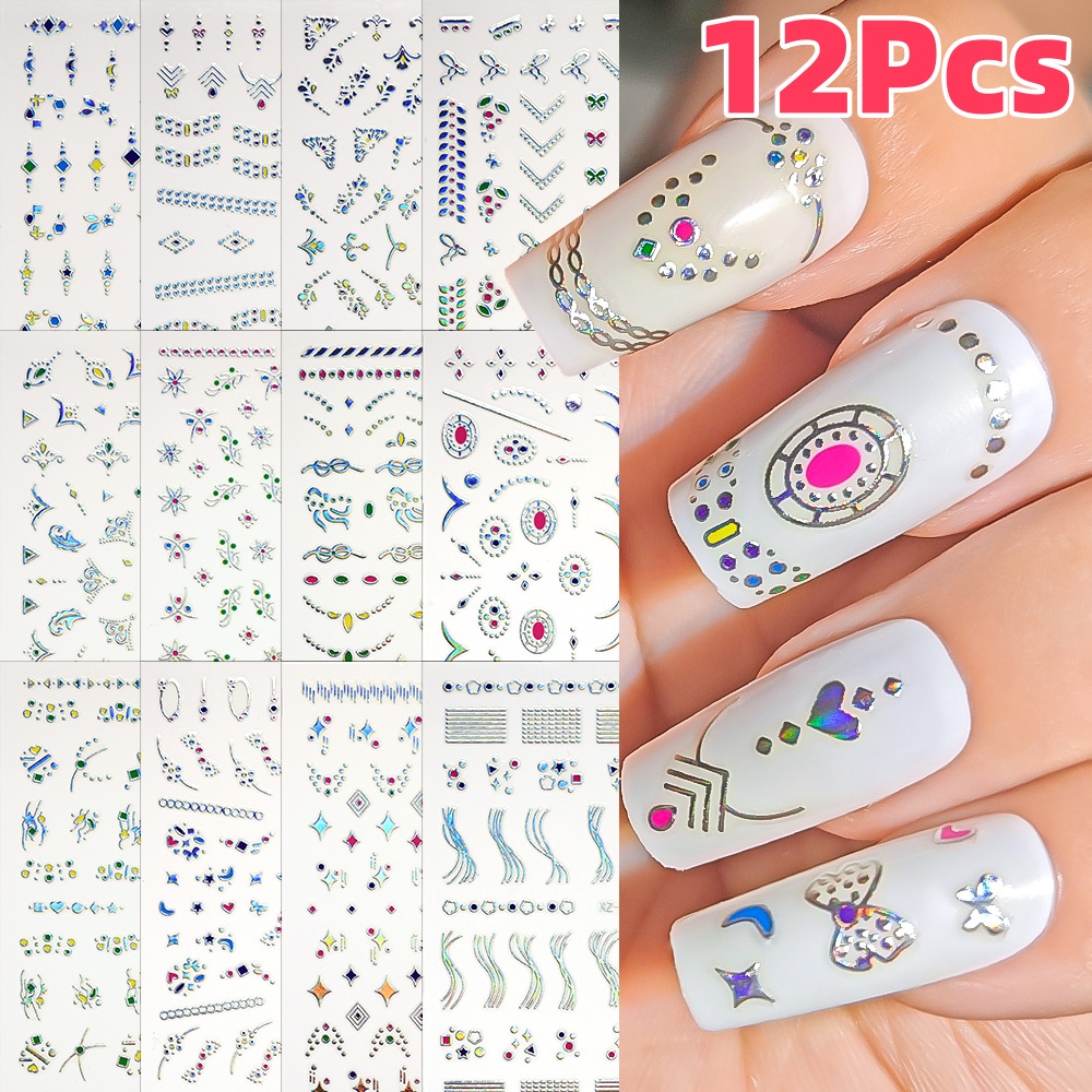 12Pcs 3D Slilver Geometry Line - Nail Art Simple Elegant บทวิจารณ์และราคา
