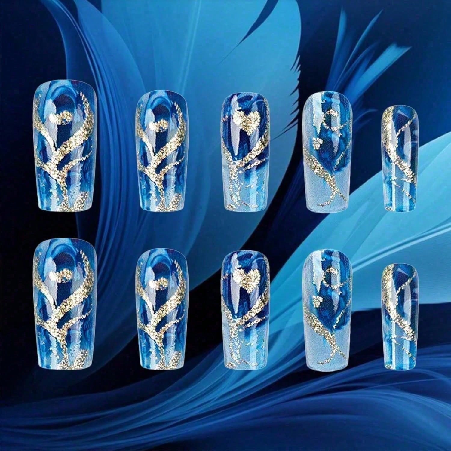 Gold Curve Sea Wave Press On N - Nail Art Halal บทวิจารณ์และราคา