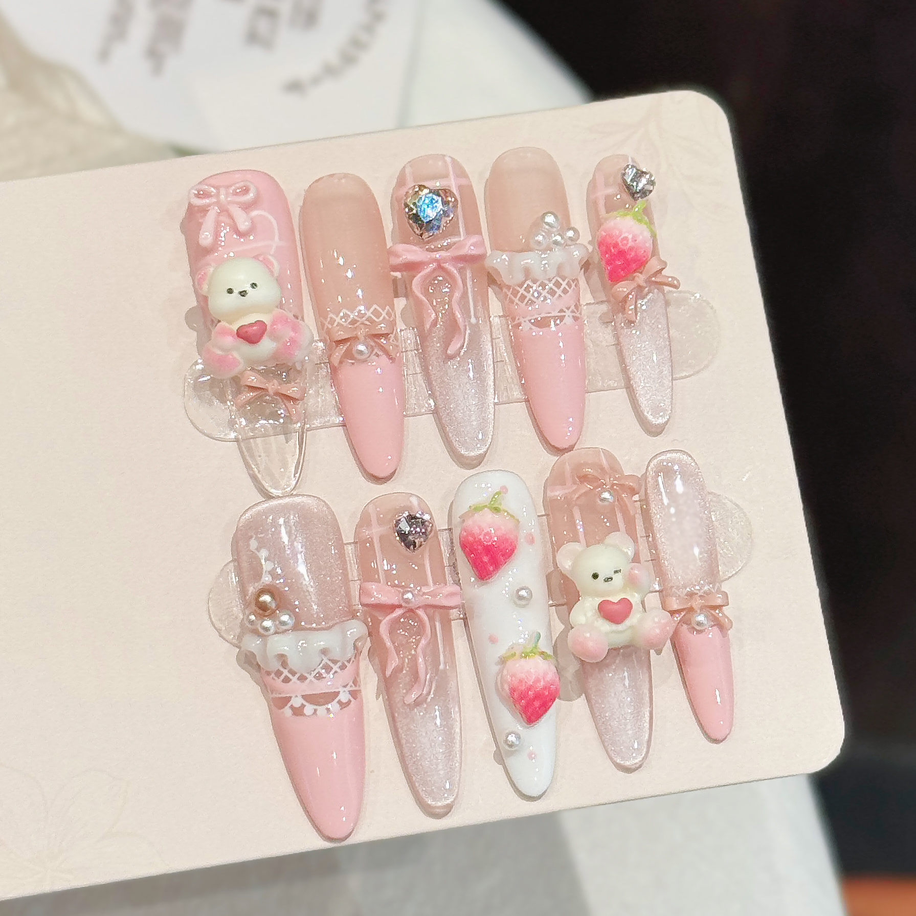 10PCS Stiletto Handmade Press  - Nail Art Strawberry บทวิจารณ์และราคา