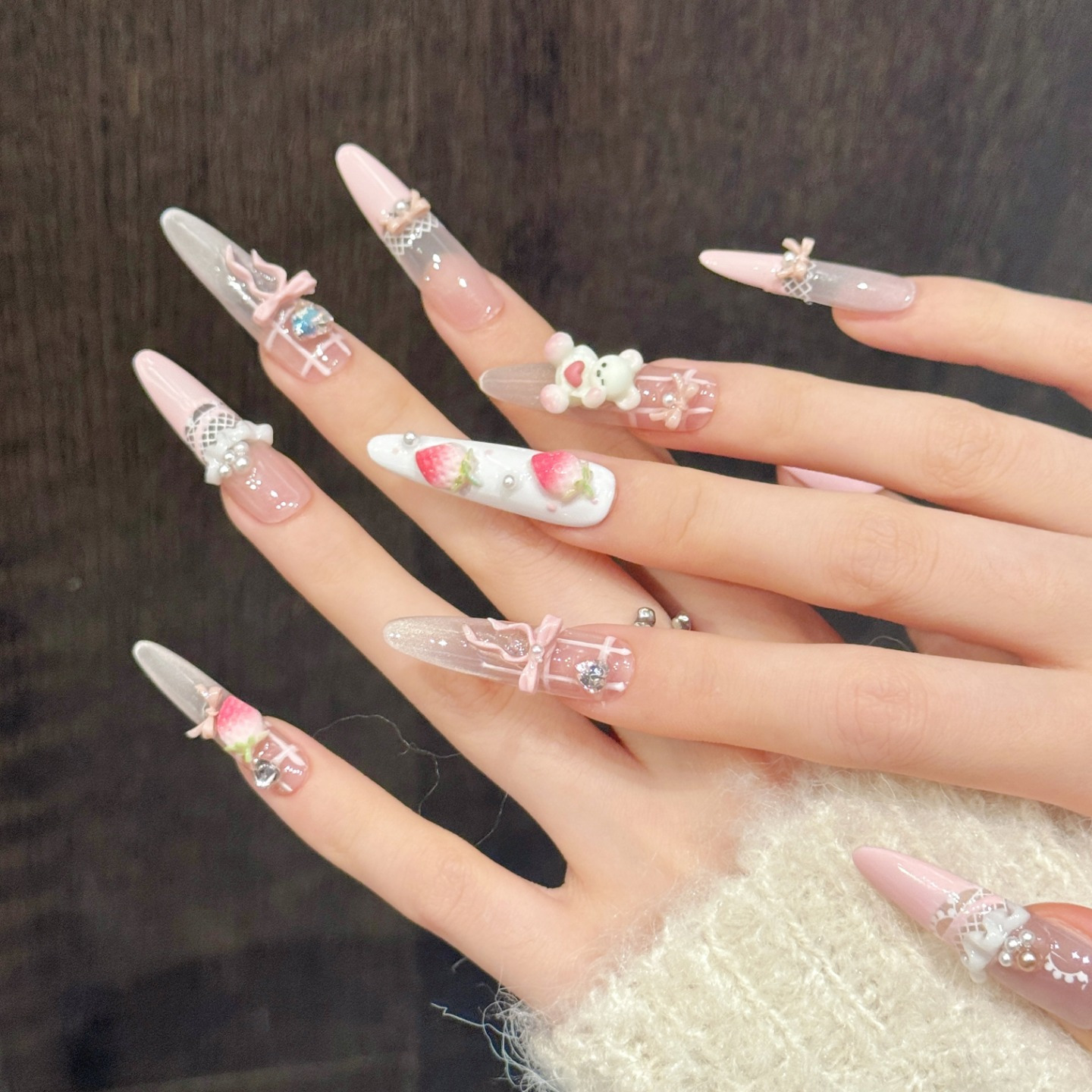 10PCS Stiletto Handmade Press  - Nail Art Strawberry บทวิจารณ์และราคา