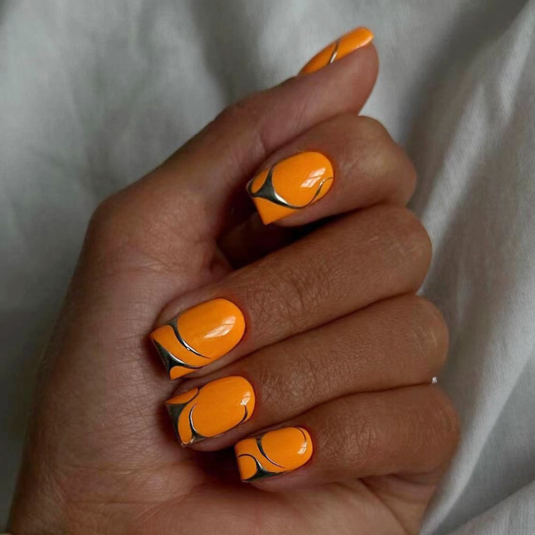 24Pcs Summer Orange Square Wea - Nail Art Simple Elegant บทวิจารณ์และราคา