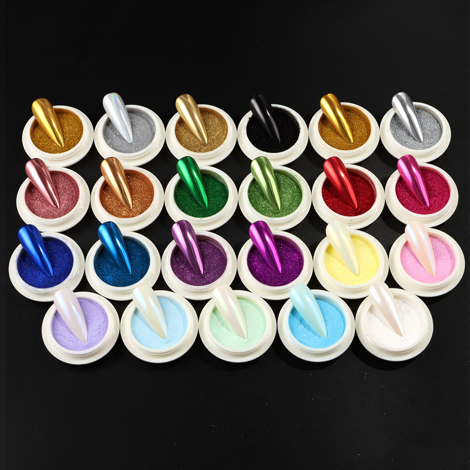 23pcs Chrome Mirror Nail Powde - Nail Glitter Chrome บทวิจารณ์และราคา