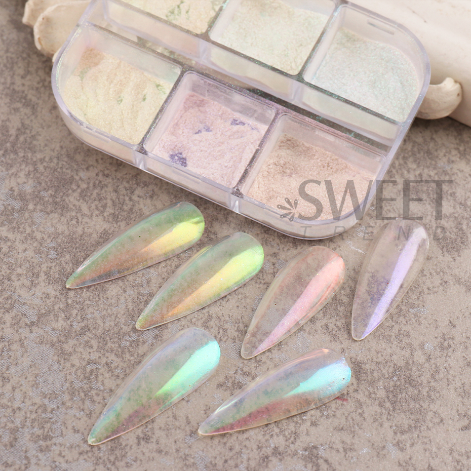 6 Grids Aurora Mirror Nails Po - Nail Glitter Chrome บทวิจารณ์และราคา