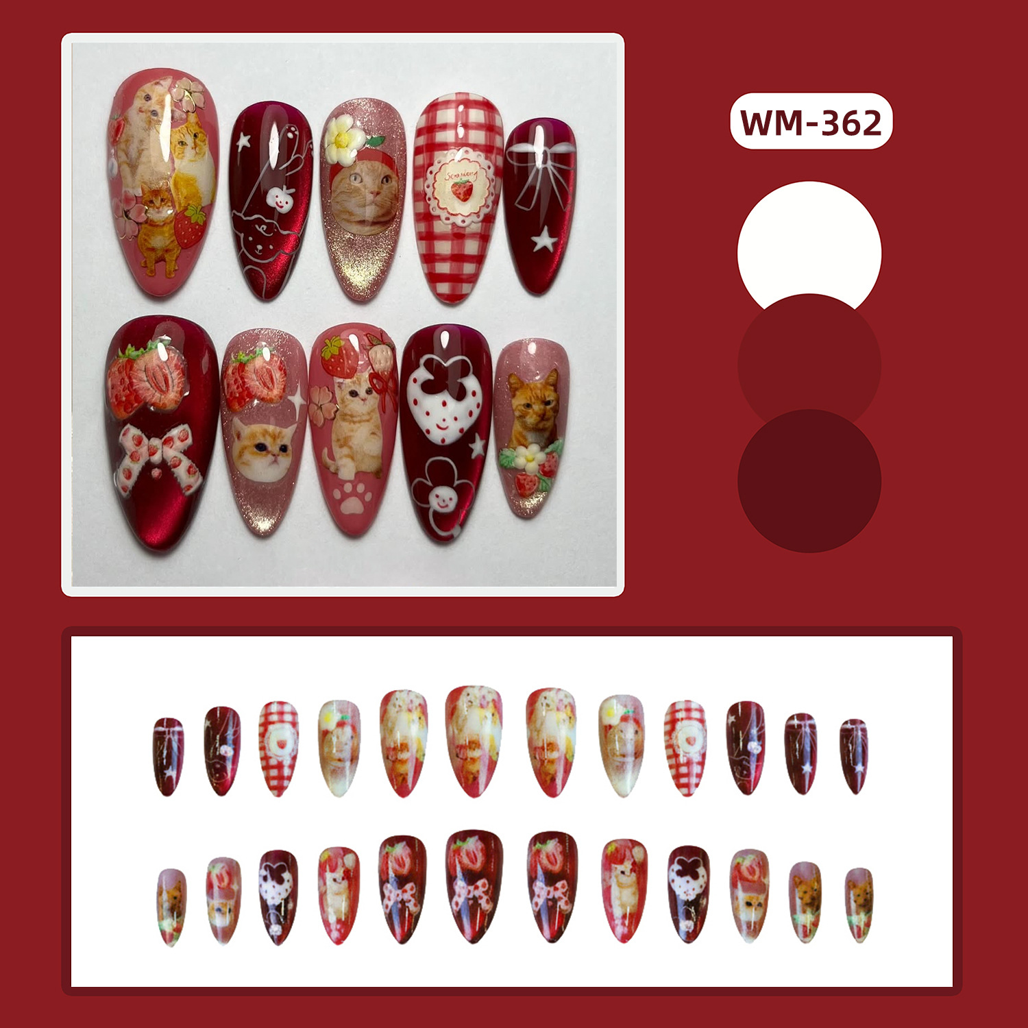 24pcs Strawberry Cat's Eye Pre - Nail Art Strawberry บทวิจารณ์และราคา