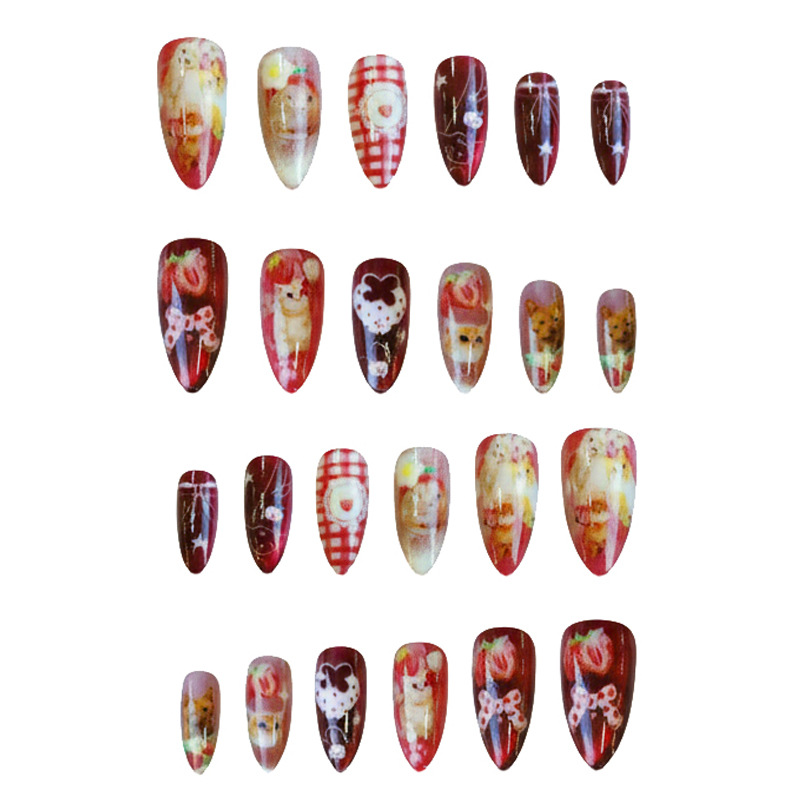 24pcs Strawberry Cat's Eye Pre - Nail Art Strawberry บทวิจารณ์และราคา
