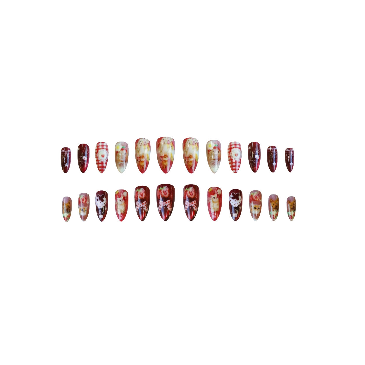 24pcs Strawberry Cat's Eye Pre - Nail Art Strawberry บทวิจารณ์และราคา
