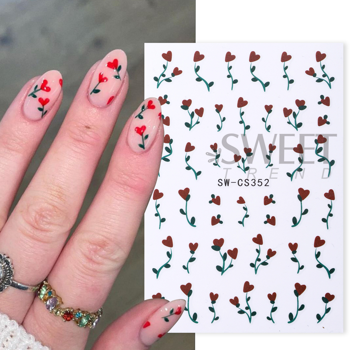3pcs Summer Vine Flowers Nails - Nail Art Simple Elegant บทวิจารณ์และราคา